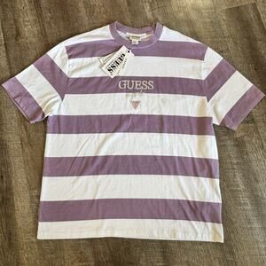 Guess Men’s Multicolor White/Purple Cole Heather Stripe Tee Size M